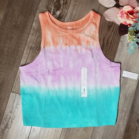 NWT SO Cropped Tie-Dye Tank Top Women’s Juniors Size XL Ribbed Racerback - Picture 15 of 16